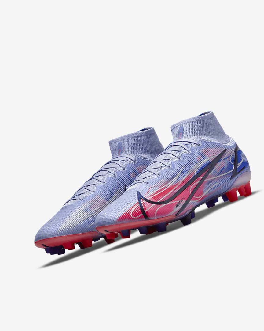 Tenis Futbol Nike Mercurial Superfly 8 Elite KM AG Mujer Indigo Rojas Claro Metal Plateadas | CR5421