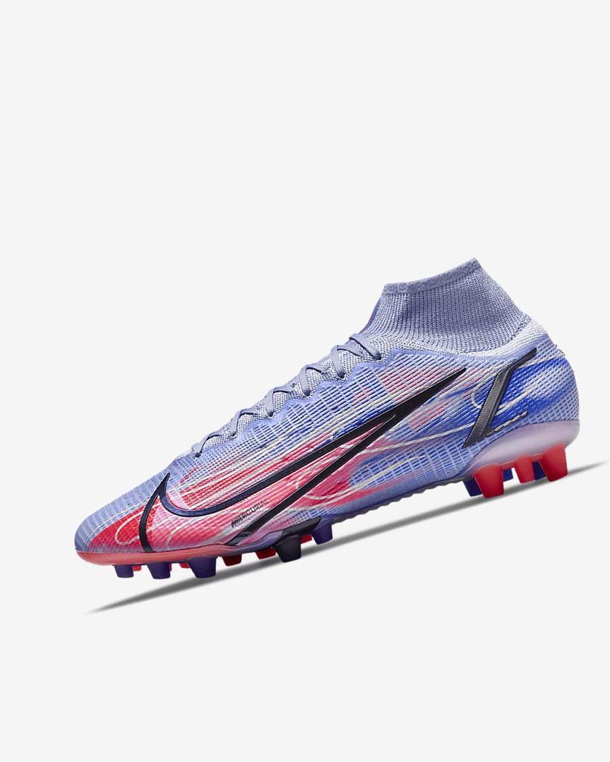 Tenis Futbol Nike Mercurial Superfly 8 Elite KM AG Mujer Indigo Rojas Claro Metal Plateadas | CR5421