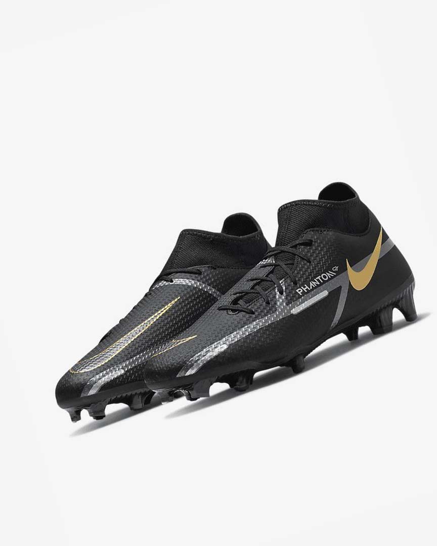 Tenis Futbol Nike Phantom GT2 Academy Dynamic Fit MG Hombre Negras Metal Doradas Gris Oscuro Metal Gris Oscuro | CR5121