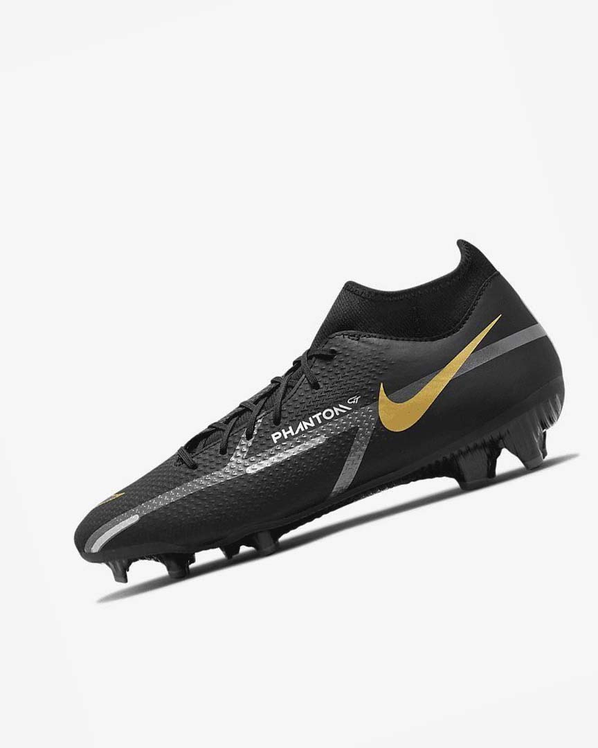 Tenis Futbol Nike Phantom GT2 Academy Dynamic Fit MG Hombre Negras Metal Doradas Gris Oscuro Metal Gris Oscuro | CR5121