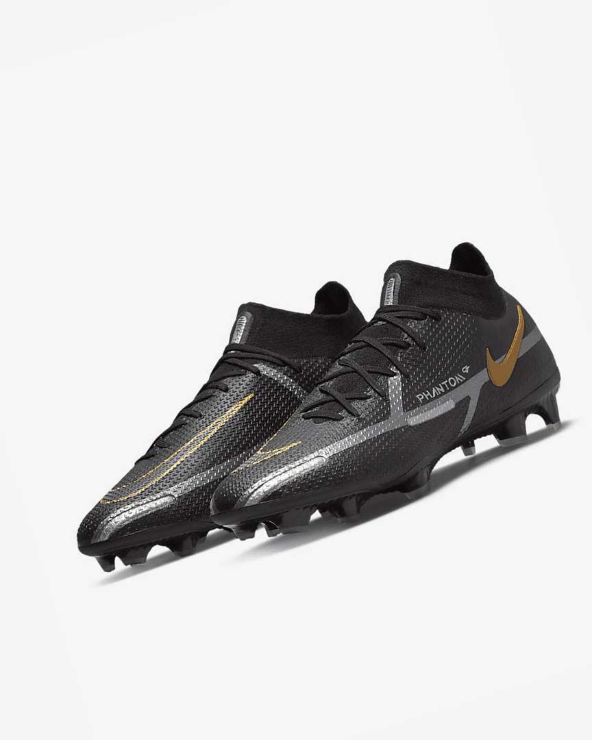 Tenis Futbol Nike Phantom GT2 Dynamic Fit Elite FG Hombre Negras Metal Doradas Metal Plateadas Metal Gris Oscuro | CR1159