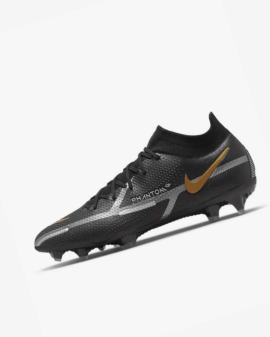 Tenis Futbol Nike Phantom GT2 Dynamic Fit Elite FG Hombre Negras Metal Doradas Metal Plateadas Metal Gris Oscuro | CR1159