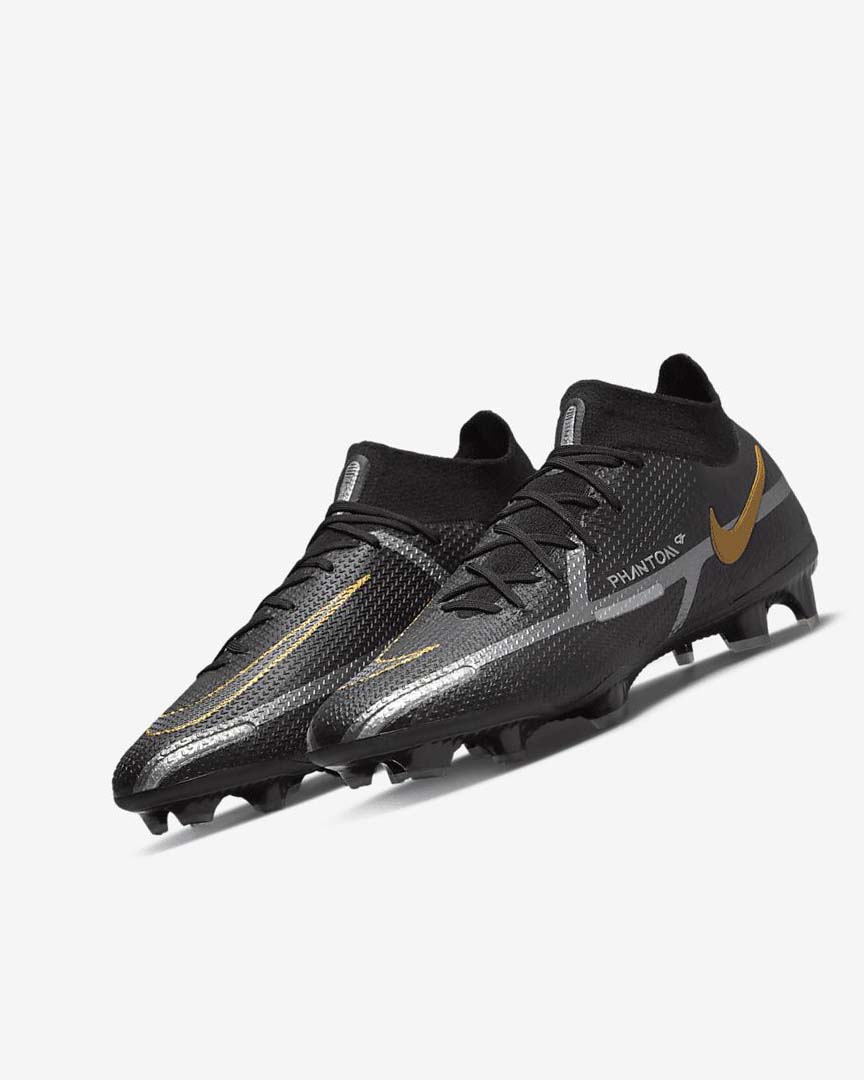 Tenis Futbol Nike Phantom GT2 Dynamic Fit Elite FG Mujer Negras Metal Doradas Metal Plateadas Metal Gris Oscuro | CR4681