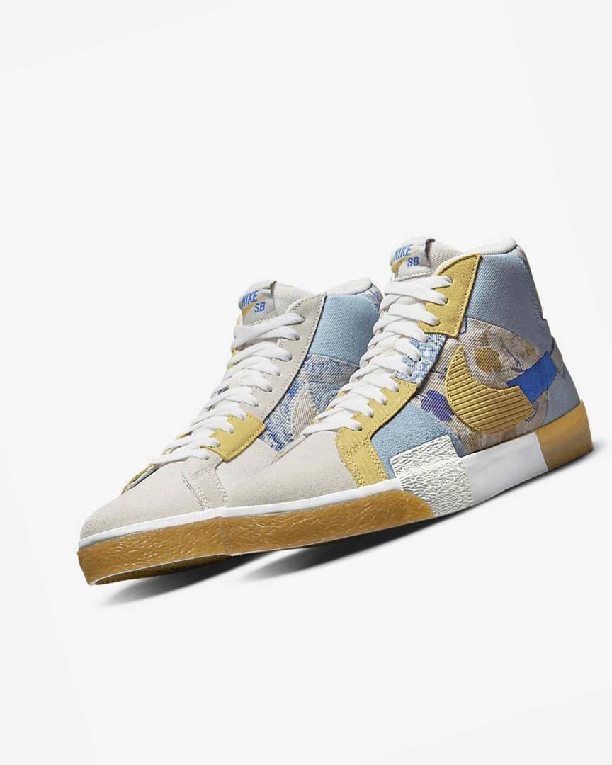 Tenis Skate Nike SB Zoom Blazer Mid PRM Hombre Azules Gris Amarillo | CR5094