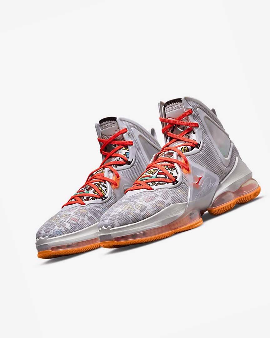 Zapatillas Baloncesto Nike LeBron 19 Hombre Gris Naranjas Rojas Claro Verde | CR2407