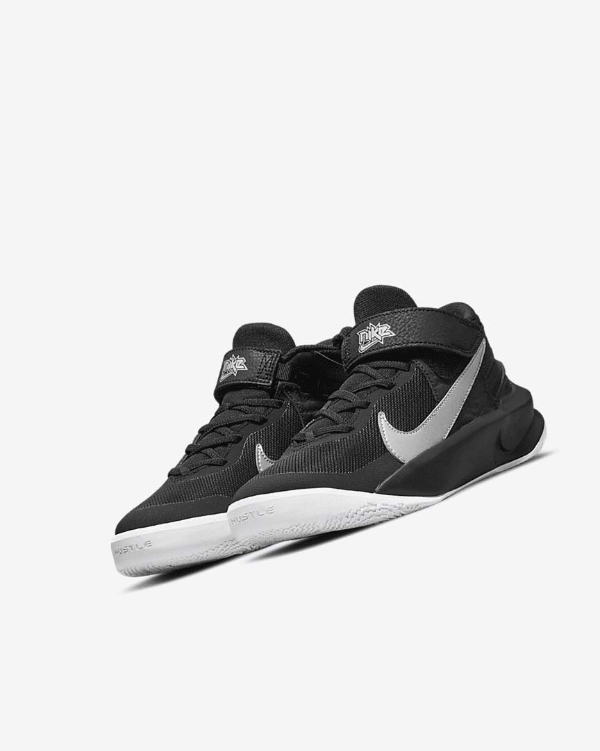 Zapatillas Baloncesto Nike Team Hustle D 10 FlyEase Niña Negras Blancas Metal Plateadas | CR2594