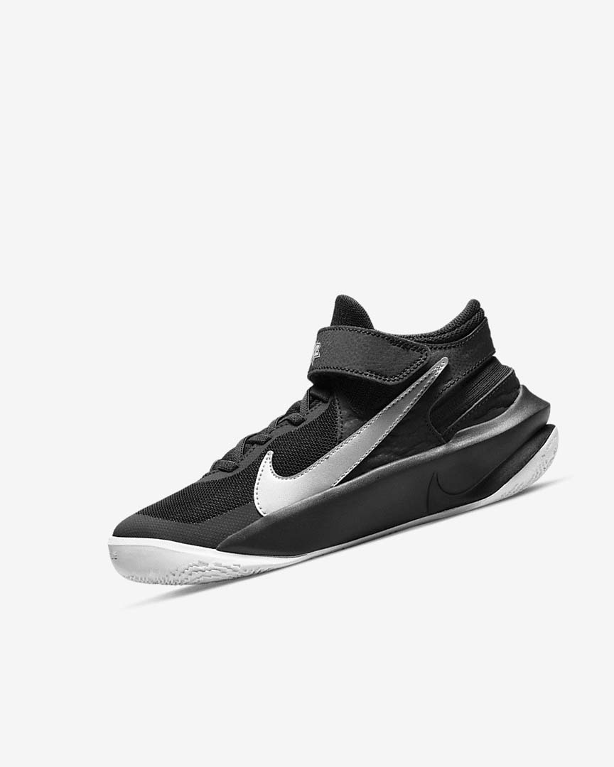 Zapatillas Baloncesto Nike Team Hustle D 10 FlyEase Niña Negras Blancas Metal Plateadas | CR2594