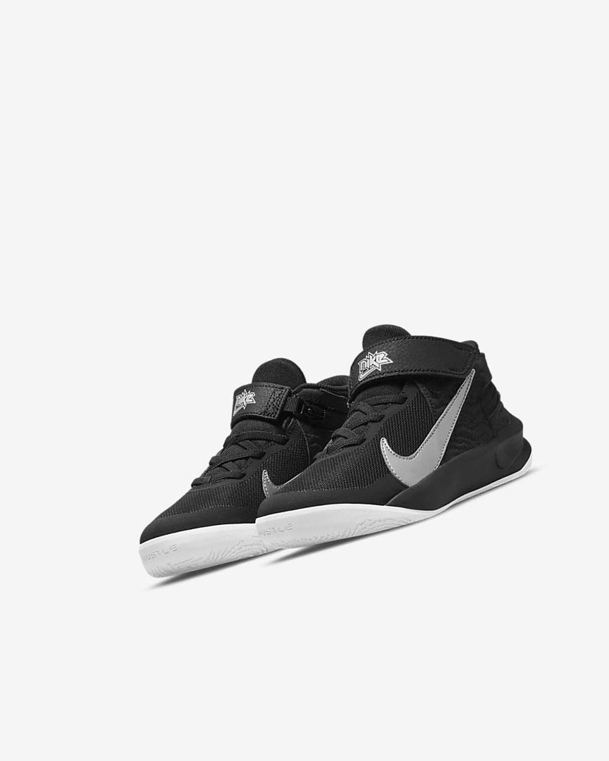 Zapatillas Baloncesto Nike Team Hustle D 10 FlyEase Niña Negras Blancas Metal Plateadas | CR2681