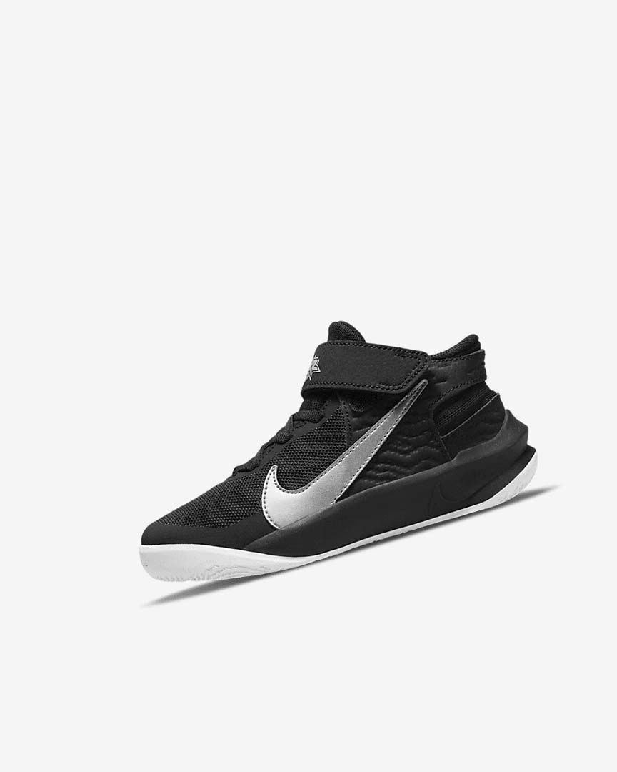 Zapatillas Baloncesto Nike Team Hustle D 10 FlyEase Niña Negras Blancas Metal Plateadas | CR2681