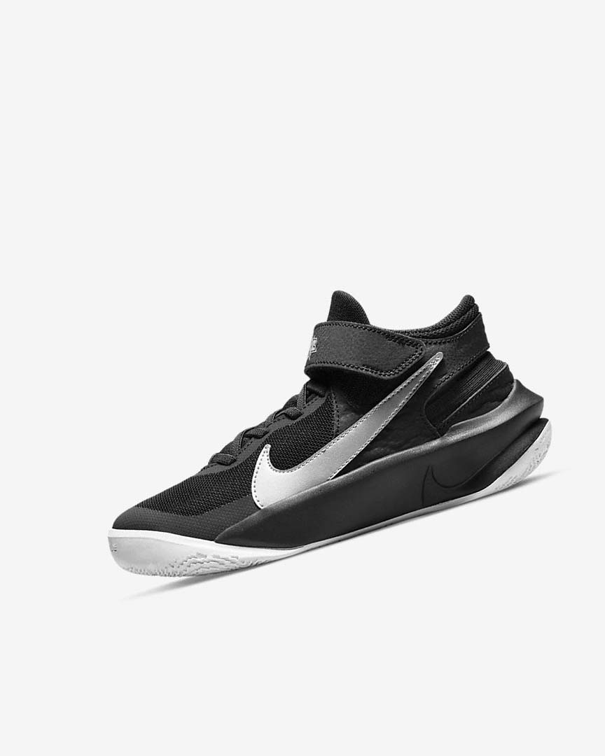 Zapatillas Baloncesto Nike Team Hustle D 10 FlyEase Niño Negras Blancas Metal Plateadas | CR2734