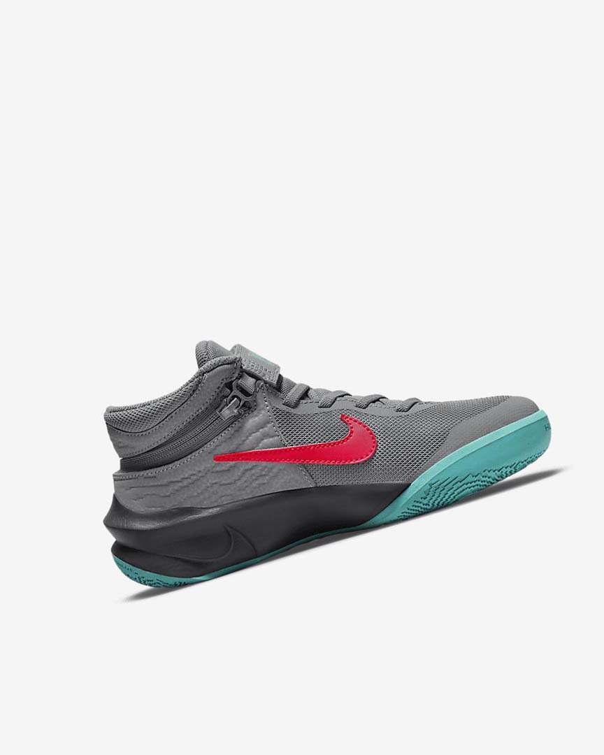 Zapatillas Baloncesto Nike Team Hustle D 10 FlyEase Niña Gris Gris Oscuro Turquesa Rojas | CR3031