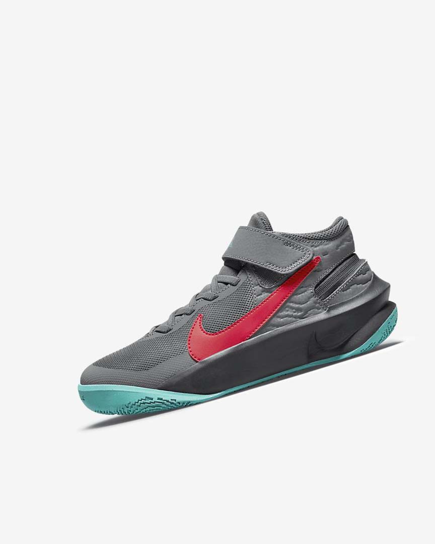 Zapatillas Baloncesto Nike Team Hustle D 10 FlyEase Niña Gris Gris Oscuro Turquesa Rojas | CR3031