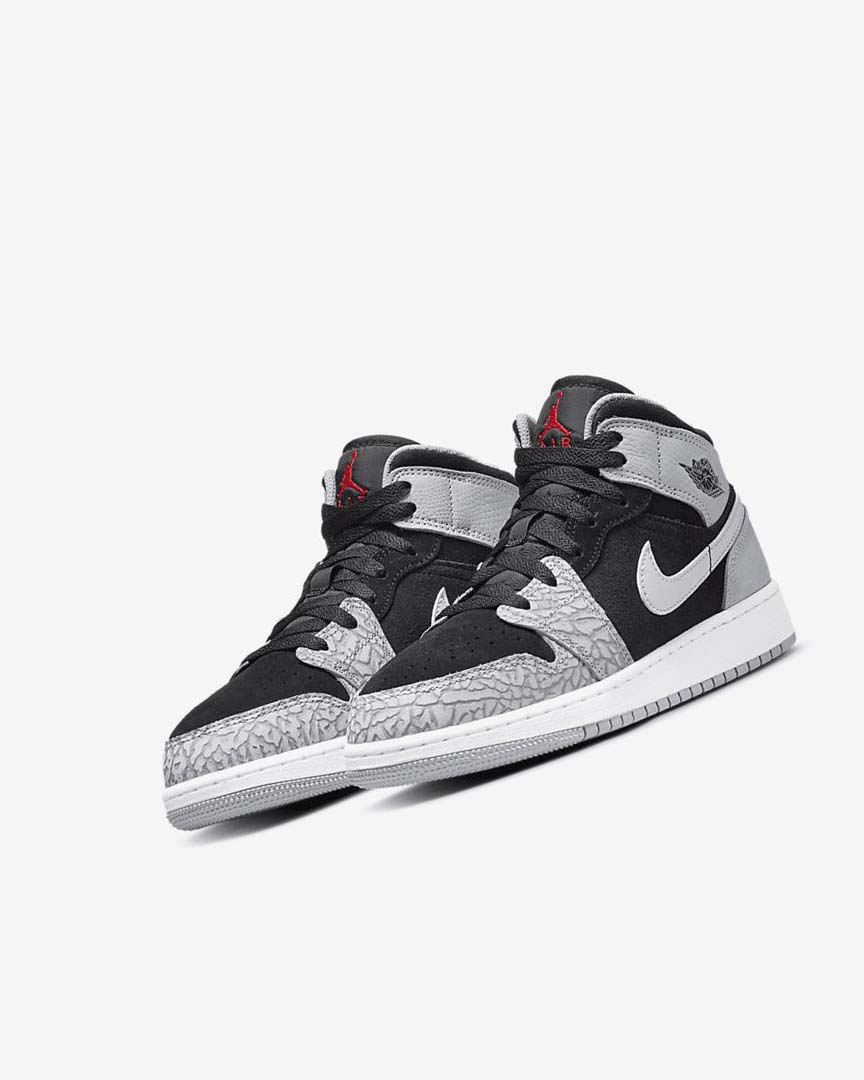 Zapatillas Nike Air Jordan 1 Mid SE Niño Negras Blancas Gris Claro Rojas | CR2934