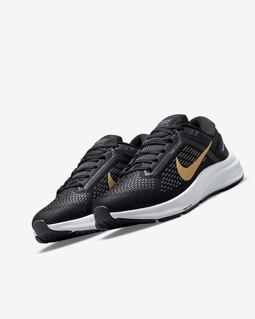 Zapatillas Running Nike Air Zoom Structure 24 Mujer Negras Gris Oscuro Metal Doradas | CR4524