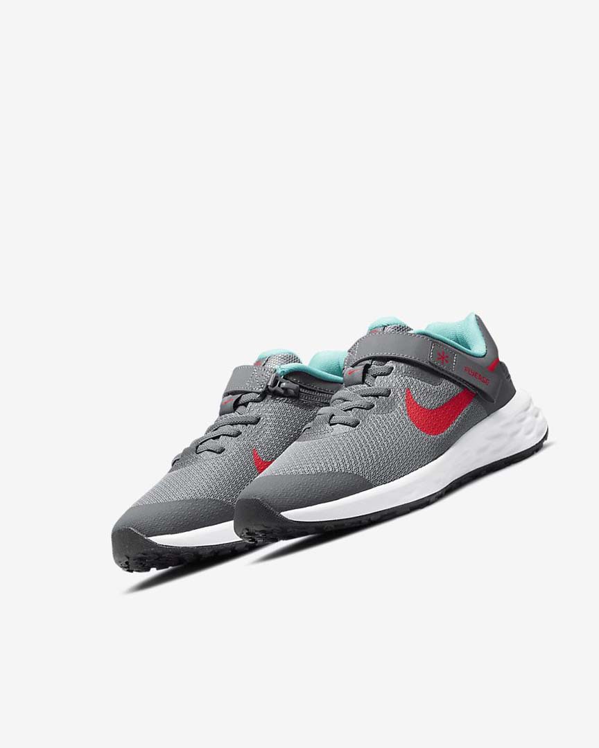 Zapatillas Running Nike Revolution 6 FlyEase Niño Gris Turquesa Rojas | CR1169