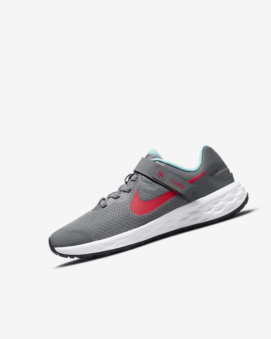 Zapatillas Running Nike Revolution 6 FlyEase Niño Gris Turquesa Rojas | CR1169