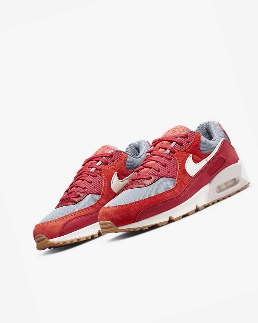 Zapatos Casuales Nike Air Max 90 Premium Hombre Rojas Rojas Gris Blancas | CR2547