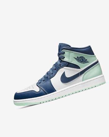 Zapatillas Nike Air Jordan 1 Mid Hombre Azul Marino Blancas Verde Menta | CR4738