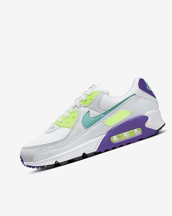 Zapatos Casuales Nike Air Max 90 Mujer Blancas Blancas Plateadas Turquesa | CR2642